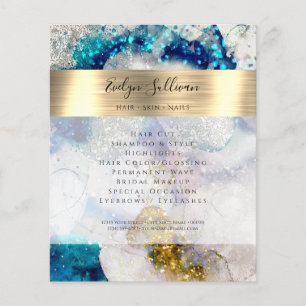 Blue gold silver glitter watercolor flyer