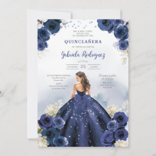 Blue Gold Silver Mis Quince Quinceañera Birthday Invitation
