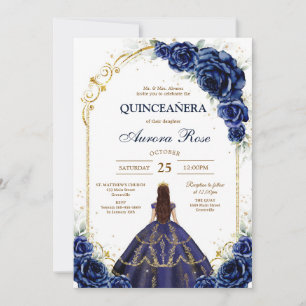Blue Gold Silver Mis Quince Quinceañera Birthday Invitation