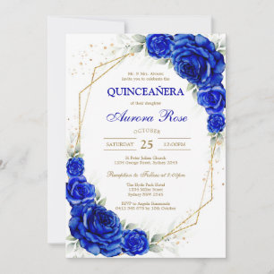 Blue Gold Silver Mis Quince Quinceañera Birthday Invitation