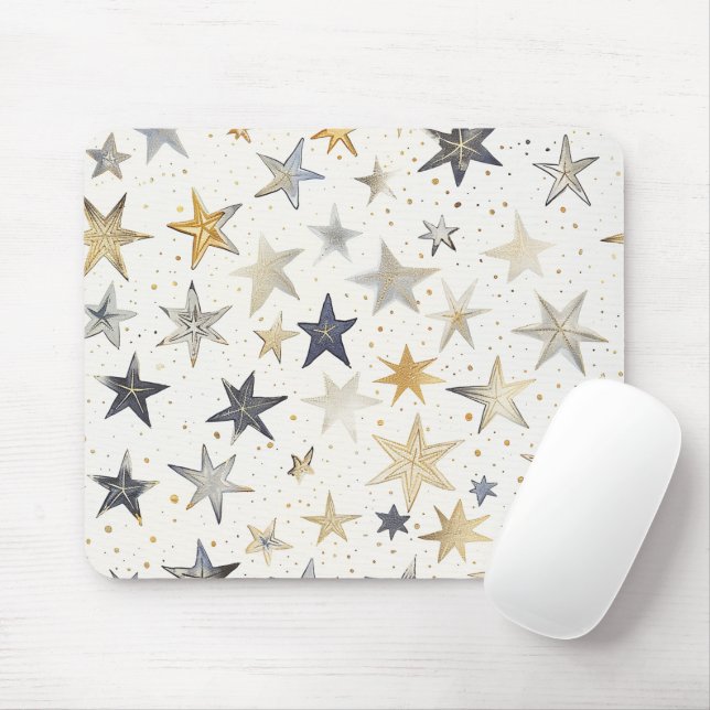 Blue Gold Silver Stars Mouse Pad (With Mouse)