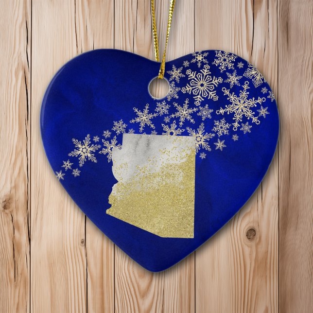 Blue Gold Snowflake Arizona Heart Ceramic Ornament (Creator Uploaded)