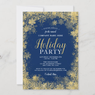 Blue Gold Snowflake Corporate Holiday Party Invitation