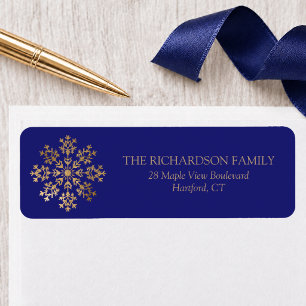 Blue Gold Snowflake Holiday Return Address Label
