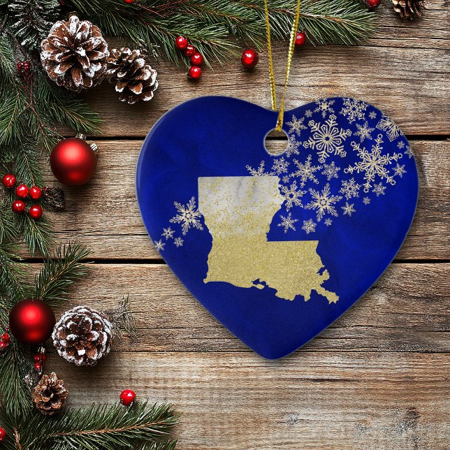 Blue Gold Snowflake Louisiana Heart Ceramic Ornament (Creator Uploaded)