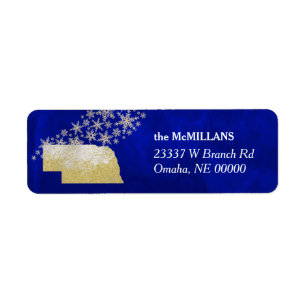Blue Gold Snowflake Nebraska Return Address Label