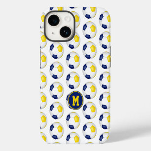 blue gold soccer balls pattern monogrammed iPhone 14 case