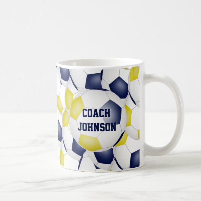 blue gold soccer school team colours coach gift coffee mug (Right)