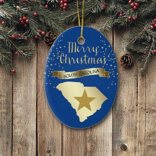 Blue Gold South Carolina Star Ceramic Tree Decoration