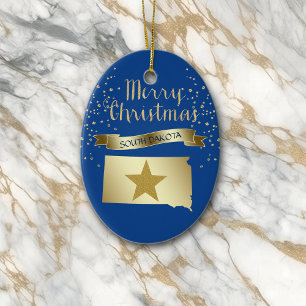 Blue Gold South Dakota Star Ceramic Ornament
