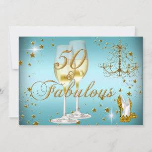 Blue Gold Sparkle 50 & Fabulous Birthday Invite