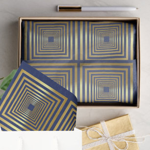 Blue gold squares pattern gift wrap Tissue Paper