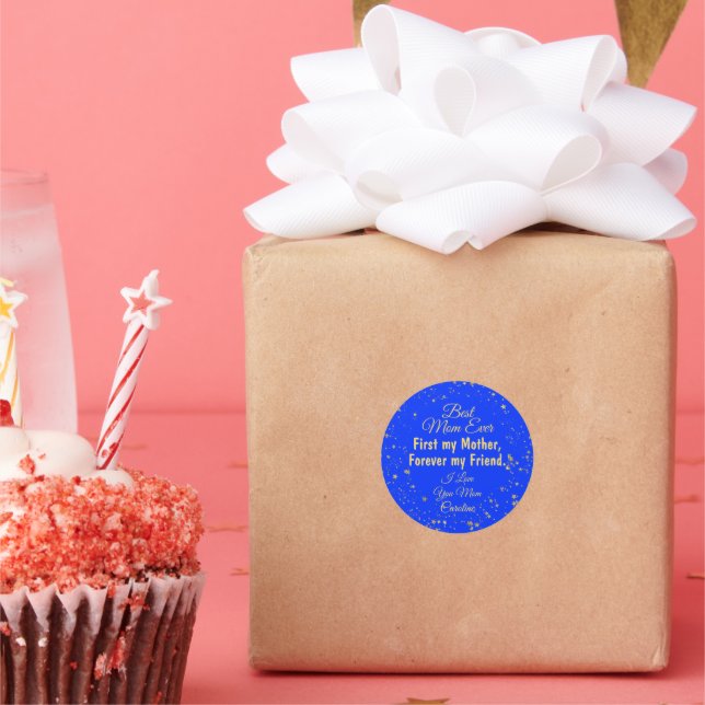Blue Gold Star Best Mum Ever Modern Mothers Day Classic Round Sticker (Party)