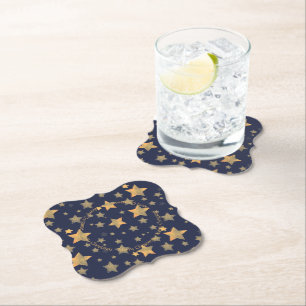 Blue Gold Star Elegant Vintage Classic Christmas Paper Coaster