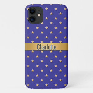 BLUE GOLD STAR IPHONE COVER customisable