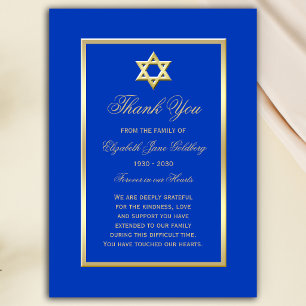 Blue Gold Star Jewish Sympathy Thank You Note Card