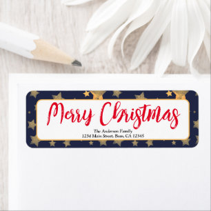 Blue Gold Star Vintage Christmas Return Address Label