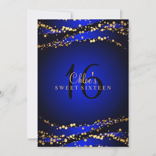 Blue & Gold Stardust | Sweet 16 Invitation (Front)