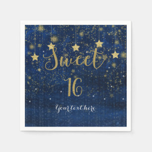 Blue & Gold Starry Celestial Sky Sweet 16 Party Napkin