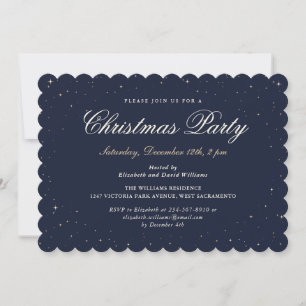 Blue Gold Starry Christmas Holiday Party Invitation