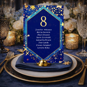 Blue gold starry night magical wedding seating table number