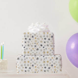 Blue Gold Stars Birthday Wrapping Paper