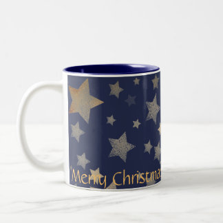 Blue Gold Stars Elegant Vintage Merry Christmas Two-Tone Coffee Mug