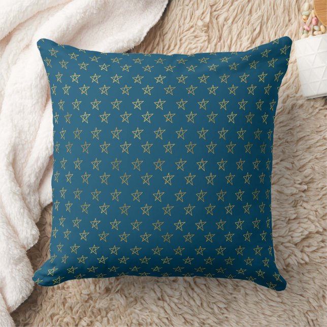 Blue Gold Stars Shine Bright Cushion (Blanket)