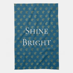 Blue Gold Stars Shine Bright Tea Towel