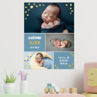 Blue Gold Stars Welcome Baby Boy Photo Collage
