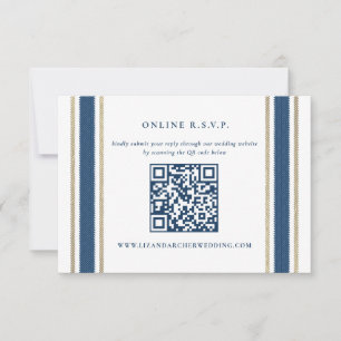 Blue Gold Stripe Nautical Wedding Online RSVP Card
