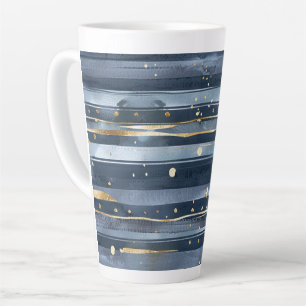 Blue Gold Stripes Dots Dreams Latte Mug