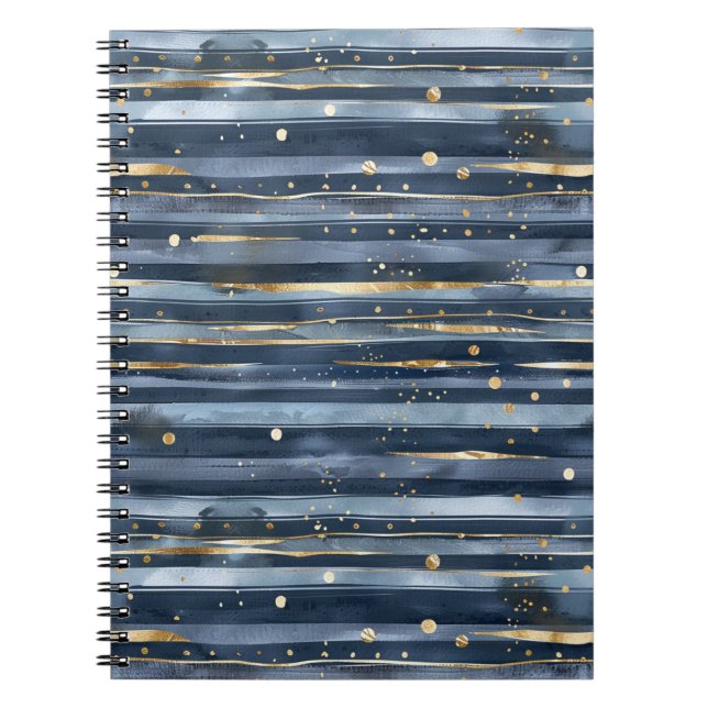 Blue Gold Stripes Dots Notebook (Front)