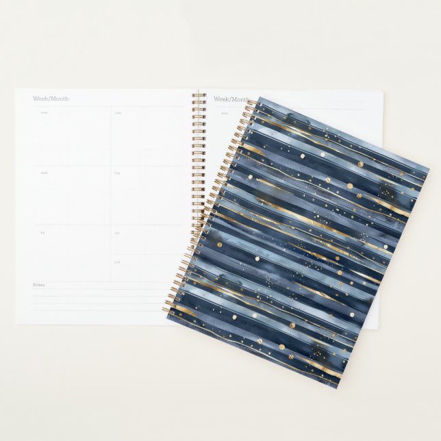 Blue Gold Stripes Dots Planner (Display)