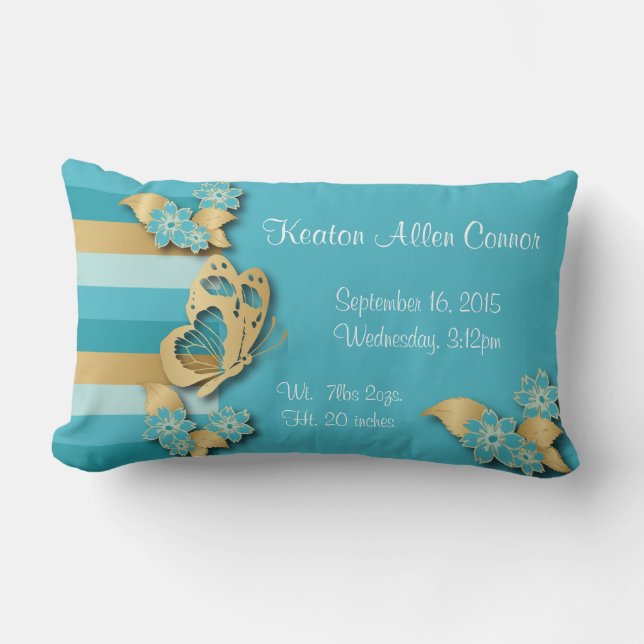 Blue & Gold Stripes with Butterflies for Baby Lumbar Cushion (Front)