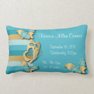 Blue & Gold Stripes with Butterflies for Baby Lumbar Cushion
