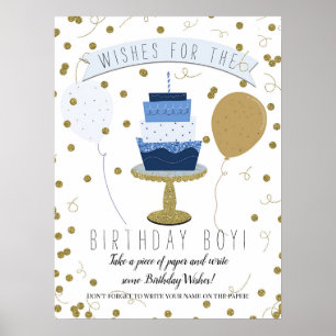 Blue & Gold Sugar is Sweet 1st First Birthday Cake Poster