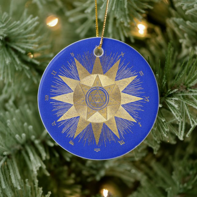 Blue Gold Sun Celestial celebrations Ceramic Ornament (Tree)