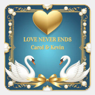 Blue Gold Swan Wedding Name Sign Gift 💍 Square Sticker