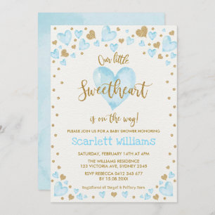 Blue Gold Sweetheart Valentines Boy Baby Shower Invitation