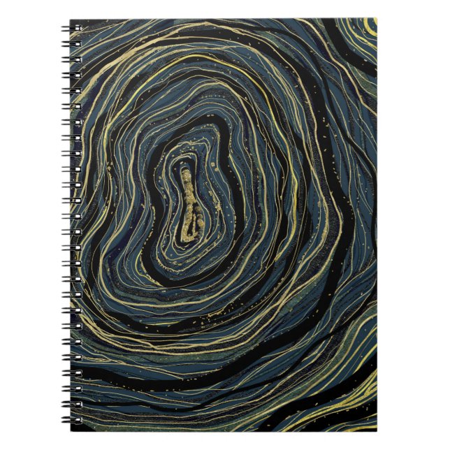 Blue Gold Swirl Glam Art Dream Journal Planner (Front)