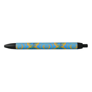 blue gold tantric symbols black ink pen