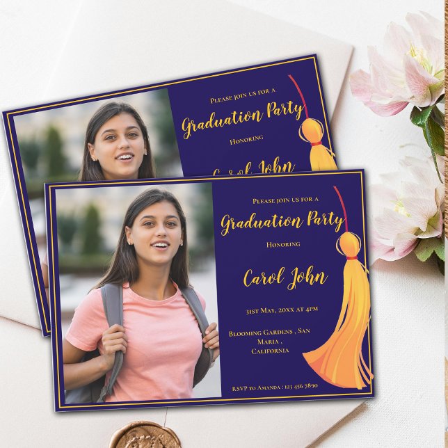 Blue Gold Tassel Elegant 2025 Graduation Party Invitation (Blue Gold Tassel Elegant 2025 Graduation Party Invitation)