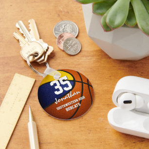 Blue gold team colours boys girls basketball key ring