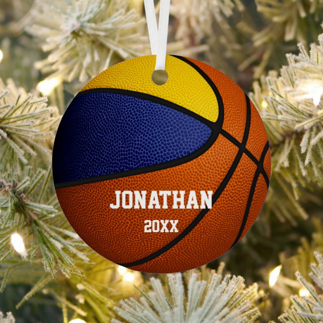 blue gold team colours boys girls basketball metal tree decoration (Insitu)