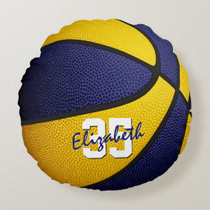 blue gold team colours girls boys basketball room round cushion