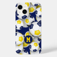 Blue gold team colours girls soccer balls pattern