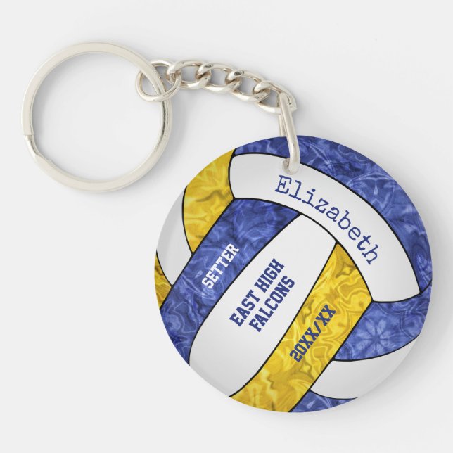 blue gold team colours personalised volleyball key ring (Front)