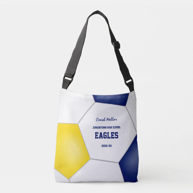blue gold team colours soccer coach  crossbody bag (Front)