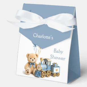 Blue Gold Teddy Bear Train Boy Baby Shower Favour Box
